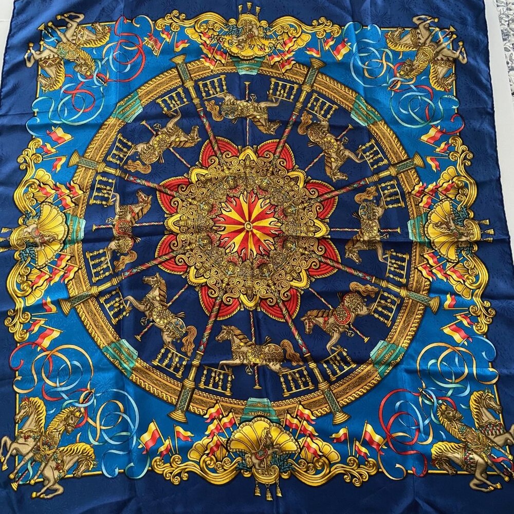 Hermes Silk Scarf Carre 90 Luna Park Amusement Horse Carousel Merry-Go-Round